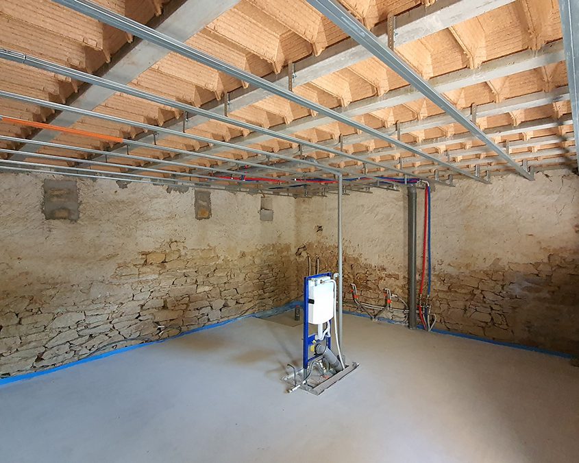 Plancher étage poutrelle hourdis,intégration plomberie et plancher chauffant